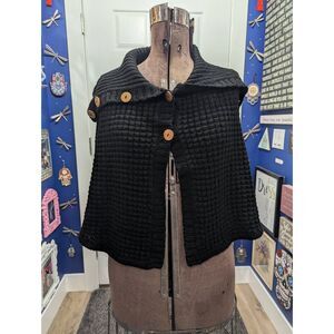 Echo Wool Blend Cape Poncho One Size Button Front Mock Neck Capelet Women’s